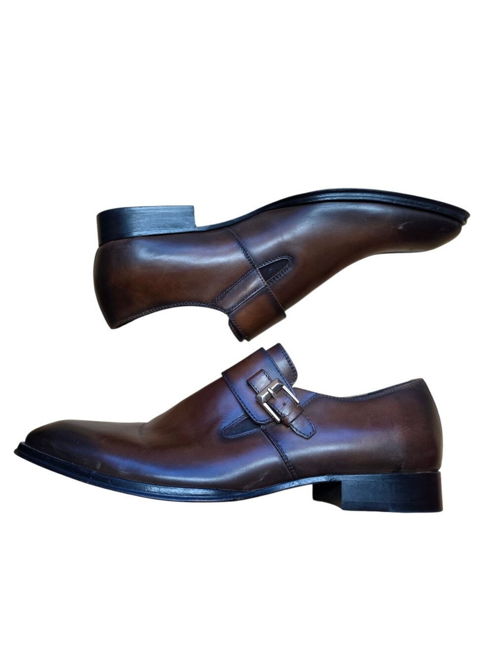 Tallia Mens Orange Bruno Brown Leather Monk Strap Dress Shoe 11
